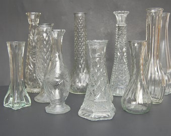 Assorted Mix and match crystal and clear glass vases | flower vase | Bud Vase | mismatched | Centerpiece | Choose your own