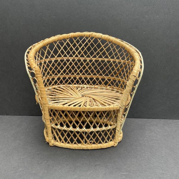 Vintage MINIATURE Wicker Rattan Peacock Chair Loveseat Sofa Couch Double Chair | Bohemian Eclectic Plant Stand | Doll Chair | Boho Decor