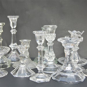 Mis-matched assorted Crystal and glass candlesticks | Mix and match crystal and glass candlesticks | candleholders | mismatched