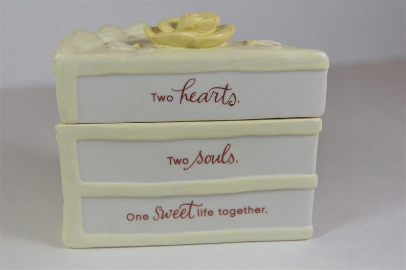 Yellow and White Vintage Hallmark Wedding Cake Slice Porcelain Trinket Box