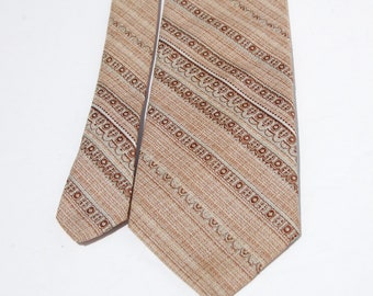 Vintage Sears The Men's Store Brown, Cream and Baby Blue Striped Polyester Men's Necktie