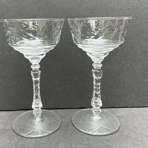 Vintage Set of two Rock Sharpe Arctic Rose Pattern Liquor Cocktail glasses