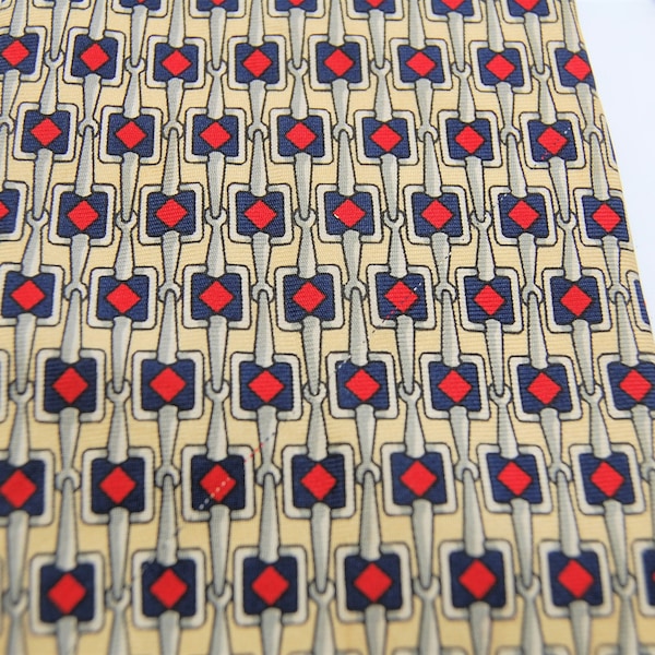 G.J. Chan 100% Silk Men's Neck Tie | Modern Design with Navy Blue, Red and Yellow