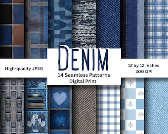 Denim Seamless Digital Paper: 12"x12" Printable textile Patterns (Digital Download)