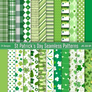 Pacchetto di carta digitale per il giorno di San Patrizio / Motivi verdi senza soluzione di continuità / Sfondi per album e POD