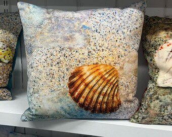 Rose Elliott Design Velvet Feather Filled Luxurious Cushion Original Coastal Shell Print 41cm Square Seaside Home Christmas Gift