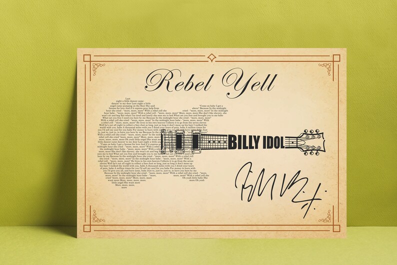 Billy Idol Rebel Yell Guitar Shaped Lyrics Digital | Etsy