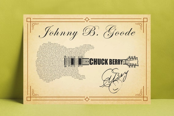 Chuck Berry Johnny B Goode Guitar Shaped Lyrics Digital Etsy Chuck Berry Johnny B Goode Guitar Shaped Lyrics Digital Etsy