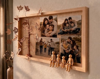 Personalisiertes Geschenk zum 5. Hochzeitstag, Bilderrahmen mit Stammbaum, Geschenk zum 5. Hochzeitstag – Individuelles Holzgeschenk zum Jahrestag, Einzigartiges Holzgeschenk