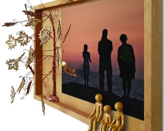 Personalisiertes Geschenk zum 5. Hochzeitstag, Bilderrahmen mit Stammbaum, Geschenk zum 5. Hochzeitstag – Individuelles Holzgeschenk zum Jahrestag, Einzigartiges Holzgeschenk