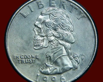 Hand-made Hobo-nickel Carved Skull