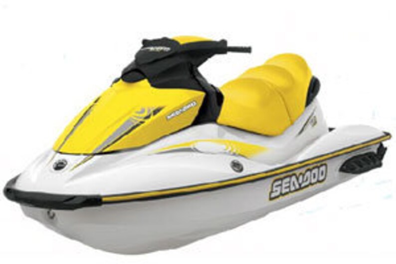 May include: A white and yellow Sea-Doo personal watercraft with the model name "Sea-Doo" and "SE 200" printed on the side.