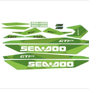 May include: Green and white Sea-Doo watercraft decals with the text "Sea-Doo", "GTX 130", "ROTAX", and "130".