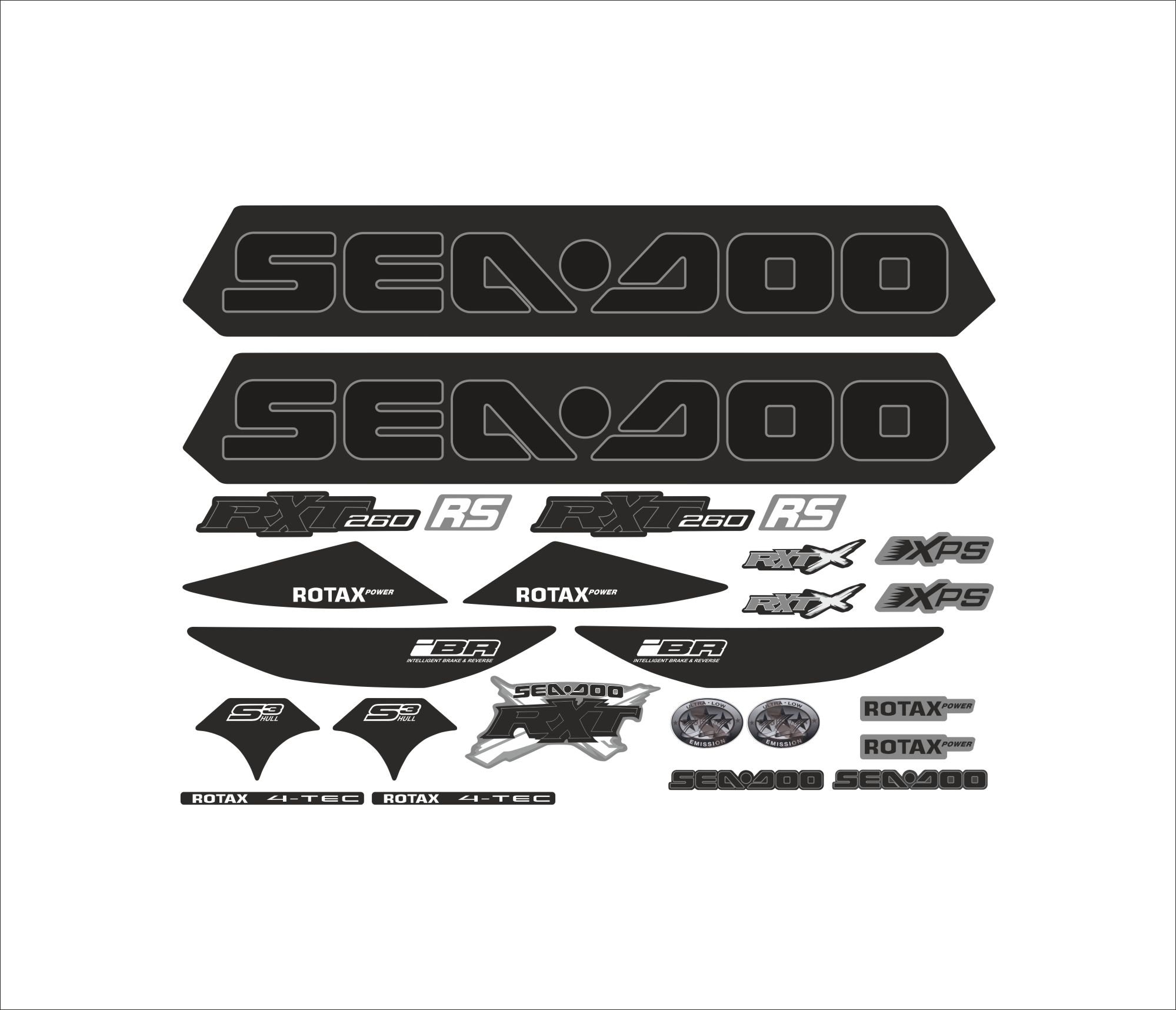Sea-doo Rxt-x 260 RS Decals Kit: Black & White Graphics