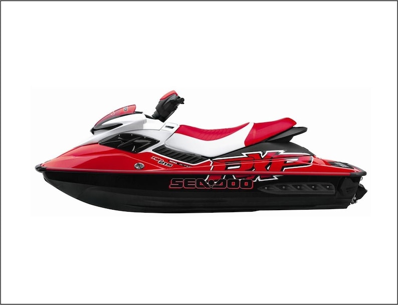 May include: A red and black Sea-Doo Spark jet ski with white accents and the text "Spark" and "Sea-Doo" on the side.