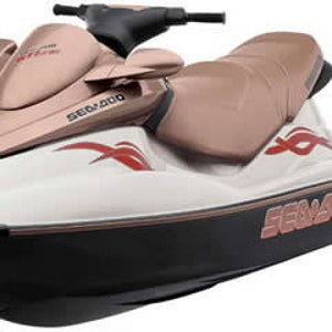 May include: A white and rose gold Sea-Doo personal watercraft with red accents and the text "Sea-Doo" on the side.