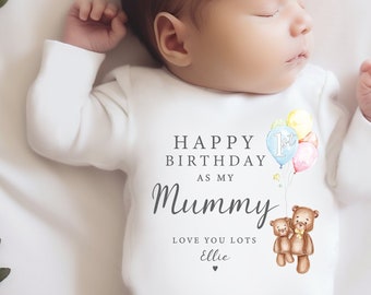 Happy 1st Birthday as my Mummy Love you Lots Baby Bodysuit Babygrow, Personalised Teddy Bear, Birthday As Parents Mum, Mummy Gift