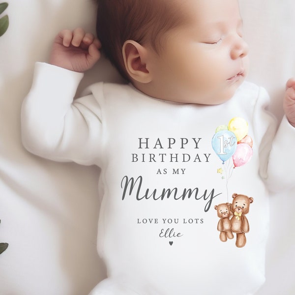 Happy 1st Birthday as my Mummy Love you Lots Baby Bodysuit Babygrow, Personalised Teddy Bear, Birthday As Parents Mum, Mummy Gift