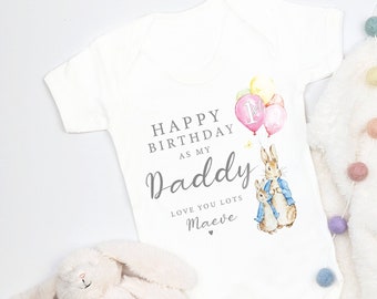 Bunny Happy 1st Birthday as my Daddy Love you Lots Baby Bodysuit Babygrow, Personalised Pink Blue Option, First Birthday Dad Gift