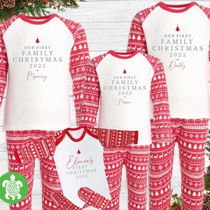 Luxury Our First Family Christmas Personalised Matching Red Festive PJ'S Set Newborn Baby Toddler | Mum Dad | Men Women Pyjamas