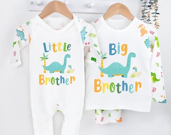 Biggest, Big and Little Brother Announcement Dinosaur Pyjama's Pj's Sleepsuit Romper Matching Gift