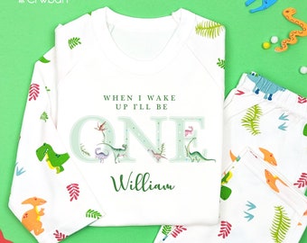 Watercolour Dinosaur Personalised 1st 2nd 3rd Birthday Boy Girl Pyjamas Childrens When I Wake Up I'll Be Birthday 1st Birthday Gift