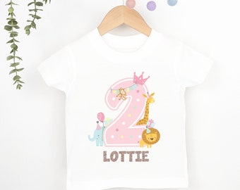 1st 2nd 3rd Birthday Girl Animal Theme Party T-shirt, Personalised First Second Birthday design with Rose Gold Glitter Print Any Age