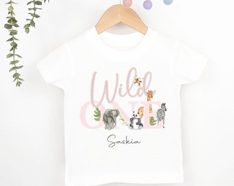 Wild One Pink Safari Jungle theme 1st Birthday Party T-shirt Top, Personalised First Birthday design Childs Tee Sweatshirt Baby Girl