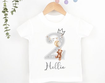 Teddy Bear Birthday Boy Girl Party T-shirt Top, Personalised 1st 2nd 3rd Birthday design with Metallic Silver Print Children's Clothing