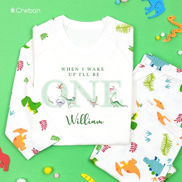 Watercolour Dinosaur Personalised 1st 2nd 3rd Birthday Boy Girl Pyjamas Childrens When I Wake Up I'll Be Birthday 1st Birthday Gift