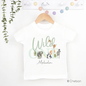 Wild One Green Safari Jungle theme 1st Birthday Party T-shirt Top, Personalised First Birthday design Childs Tee Sweatshirt