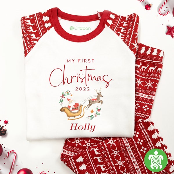 My First Christmas Santa's Sleigh Luxury Pattern Pyjamas Sleepsuit Romper Festive PJ'S Set Newborn Baby | Toddler | Kids | Children's