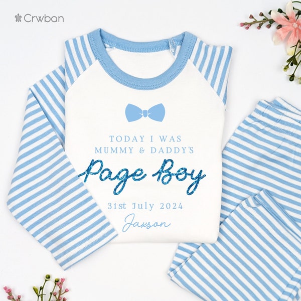 Page Boy Wedding Personalised Toddler Pj's, Special Occasion Mummy & Daddy's Page Boy Announcement Blue Stripe Stars Pyjamas