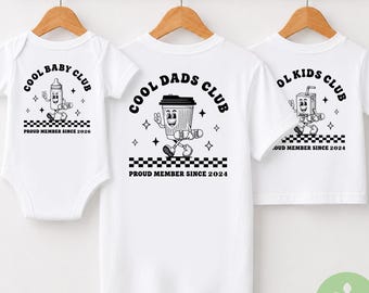 Matching Cool Dads Club T-Shirts, Cool Kids Club, Babygrow, Father's Day, Dad Gift, Retro Style tshirt, Custom Est Date, Baby, New Father