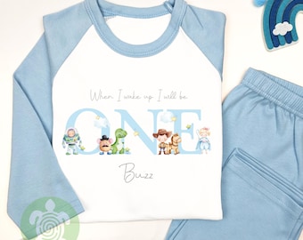 Personalised Blue Toy Friends Any Age Birthday Pyjamas, Children Toddler, Birthday Gift, Birthday Pyjamas, 1st 2nd Birthday Outfit