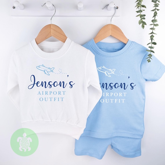 Personalised Blue Airport Outfit Cotton Shorts Set, Any Age, Children's Summer Outfit, Summer T-shirt Kids, Babies First Holiday, Sweatshirt