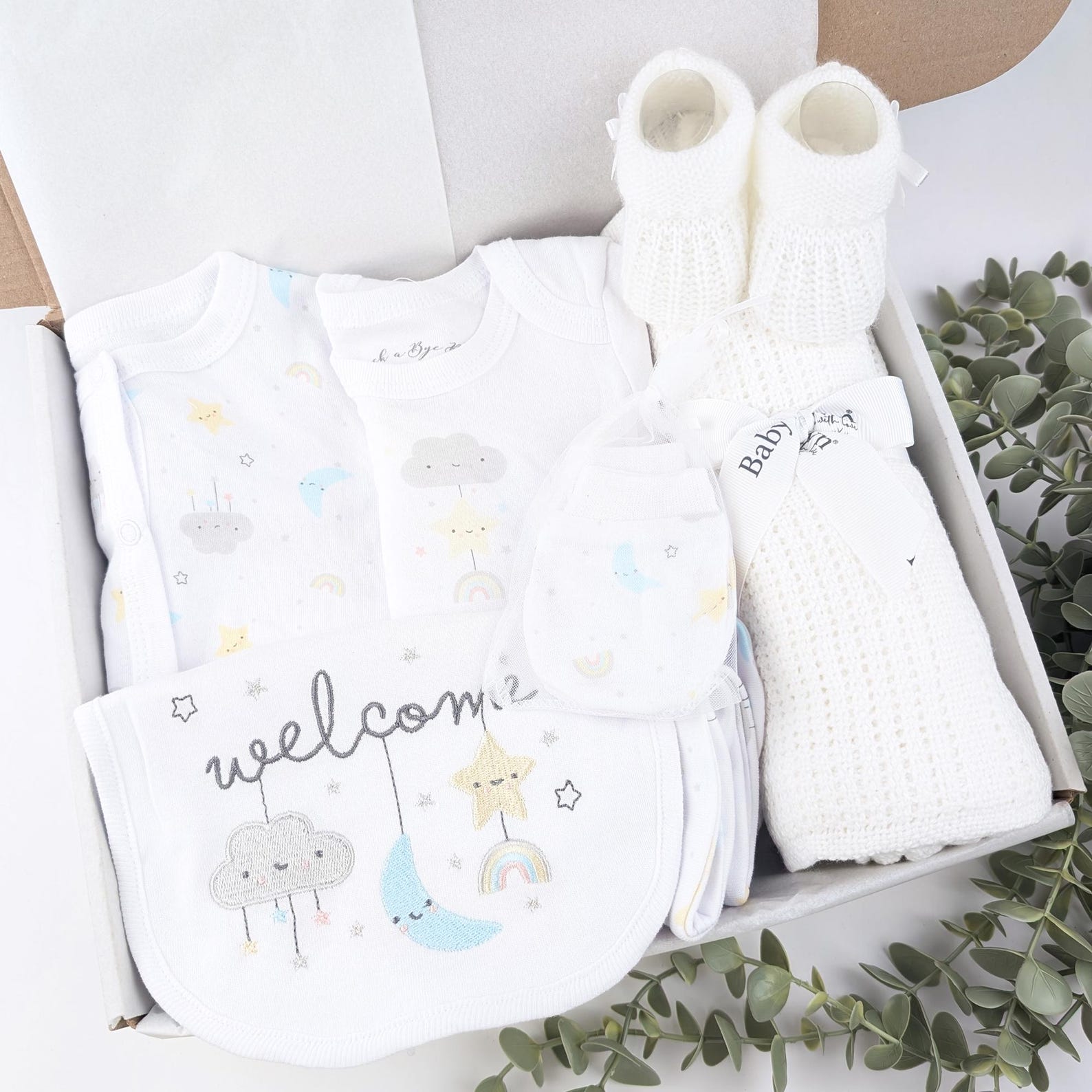 New Born Baby Boy 5Pc Set In White Color Blended Stuff main image 1