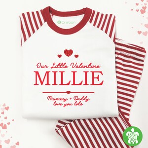 Our Little Valentine Personalised Glitter Red/ White Stripe PJ'S Baby Children Toddler Family Love Set Pyjama's image 2