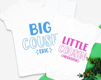 Little Big Biggest Cousin T-shirt Sibling Bodysuit with personalised names Matching Set Gift, Babyshower Gift, Baby Announcement