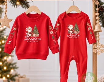Personalised Children's Christmas Believes Sweatshirts, Santa and Friends Jumpers, Festive Sleeve Printed Sweater,  Children Jumper