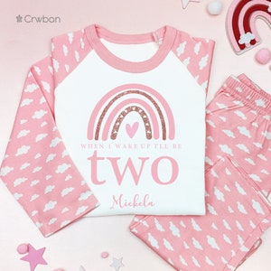 Pink Rainbow with Rose Gold Glitter Personalised Kids Outfit, Birthday Morning Set, Custom Name Cotton Clothing Set, Tight-fitting style