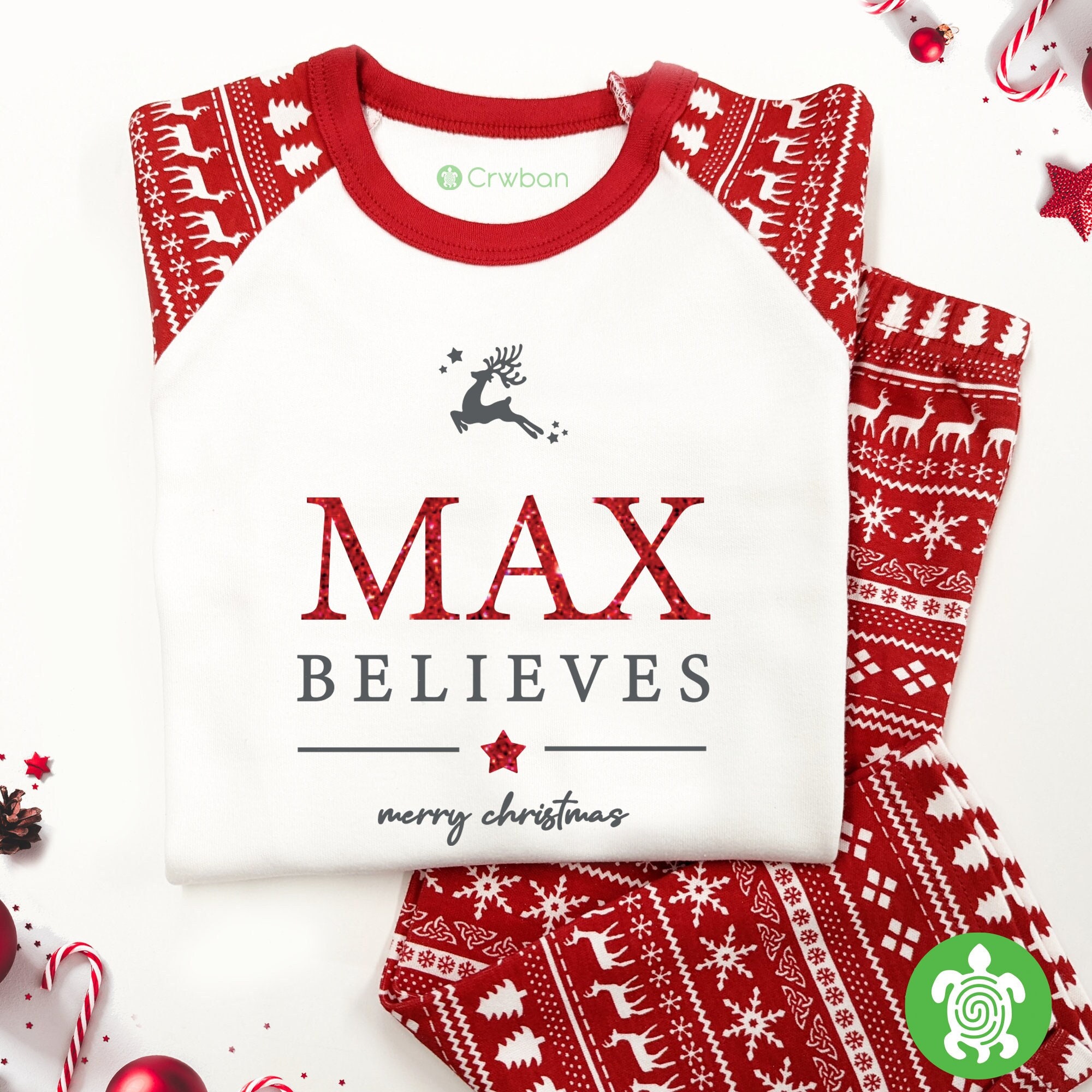 Children s Believes Glitter Christmas Personalised Pattern PJ S