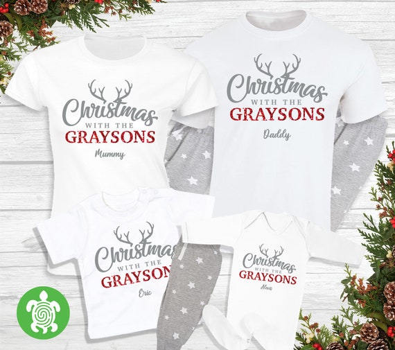 Matching Family Christmas Set Family Name Pyjamas Cuffed Grey Star Bottoms Festive Nightwear Adults Children Baby Newborn Etsy Canada