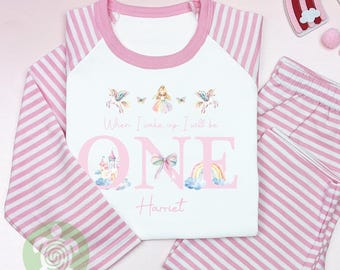Pink Three Rainbow Unicorns Any Age Personalised Kids Outfit, Birthday Morning Set, Custom Name Cotton Clothing Set, Tight-fitting style