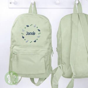 Mochila de dinosaurio bordada, mochila infantil personalizada, mochila para guardería, mochila para la vuelta al cole, mochila para niños pequeños, cumpleaños, mochila escolar. Pistachio