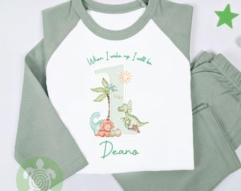Dinosaur Shadow Any Age When I Wake Up Personalised Kids Outfit, Birthday Morning Set, Custom Name Cotton Clothing Set, Tight-fitting style