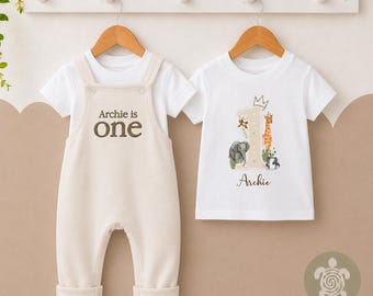 Any Age Personalised Embroidered Birthday Oat Fleece Dungarees Set,1st Party Outfit with Colour Print,Childs Clothing,Birthday Outfit