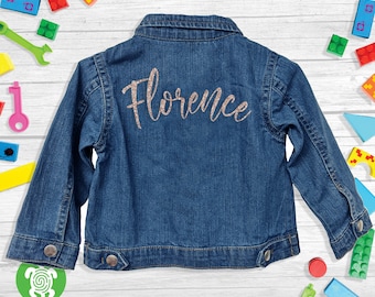 Personalised Glitter Printed Name Baby and Toddler Denim Jacket