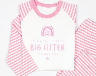 Rainbow Personalised Promoted to Big Sister, Morning Set, Custom Name Cotton Clothing Set for Girls, announcement, Tight-fitting style