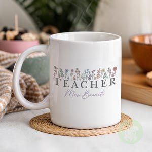 Personalised Teacher Flowers Teacher Thank You Gift, Teacher Mug With Name, Teacher Appreciation Gift, End of Term Gift,Nursery Teacher Gift